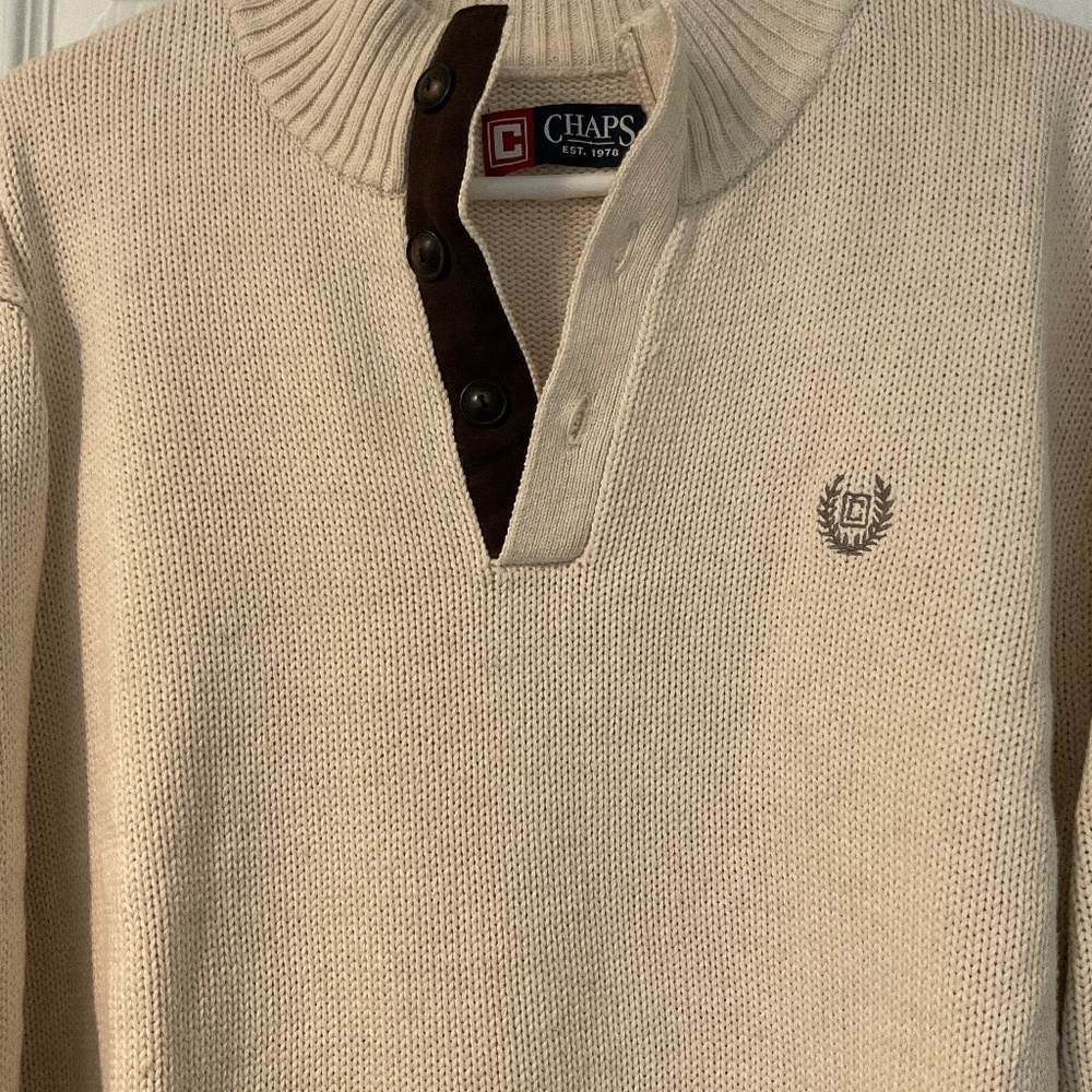 Chaps neutral cream 3 button sweater